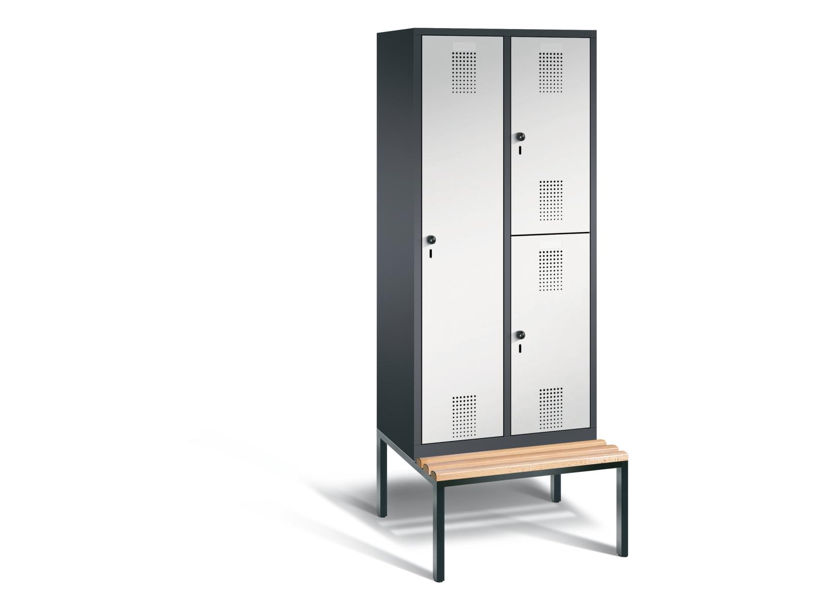 Spind Kombinationsschränke S3000 Evolo mit Sitzbankuntergestell - 2 Abteile und 3 Fächer 400mm Abteilbreite