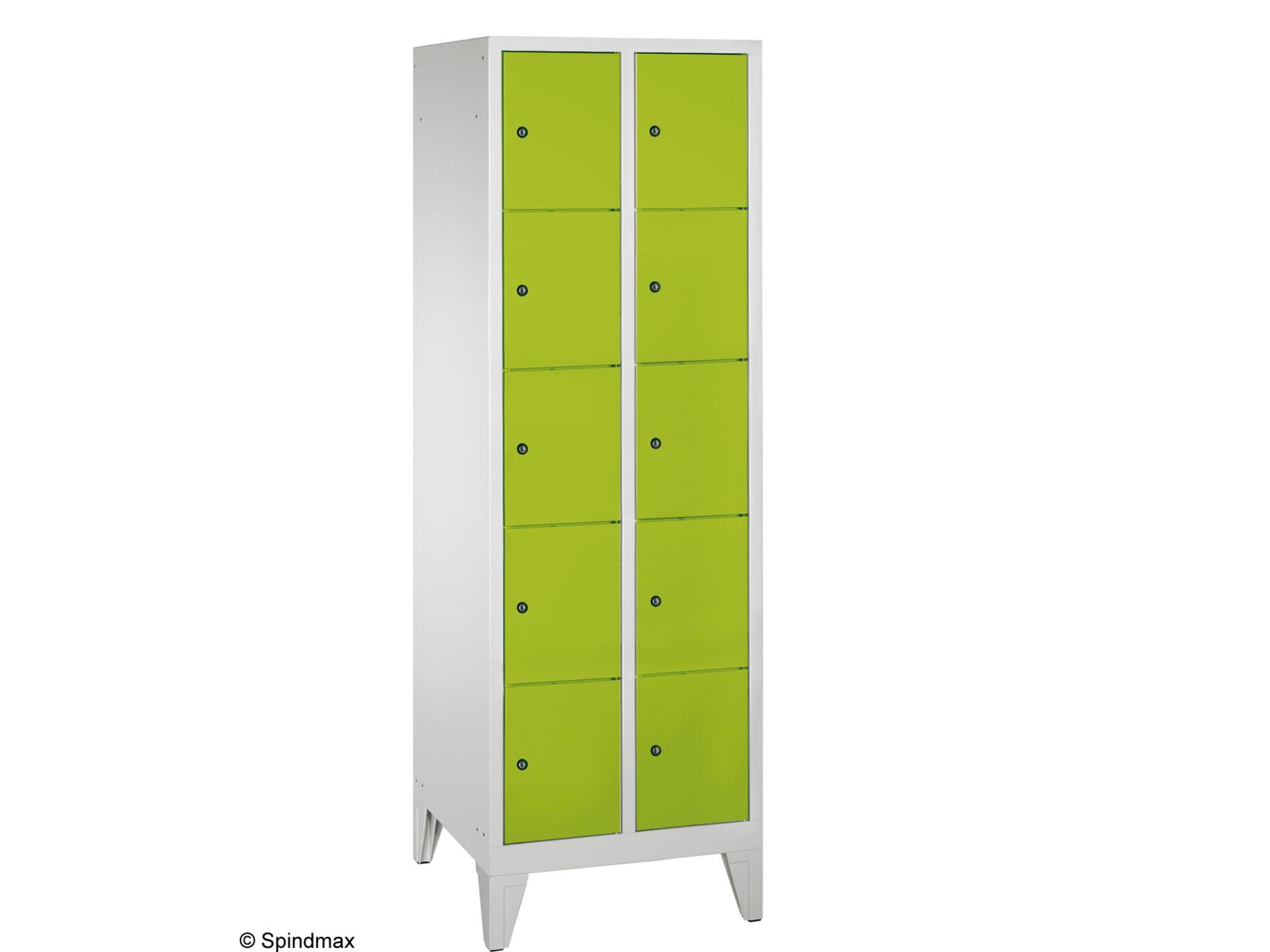 Schließfachschrank Grüne Linie mit Füßen - fünf Fächer übereinander - 2 Abteile 300mm Abteilbreite