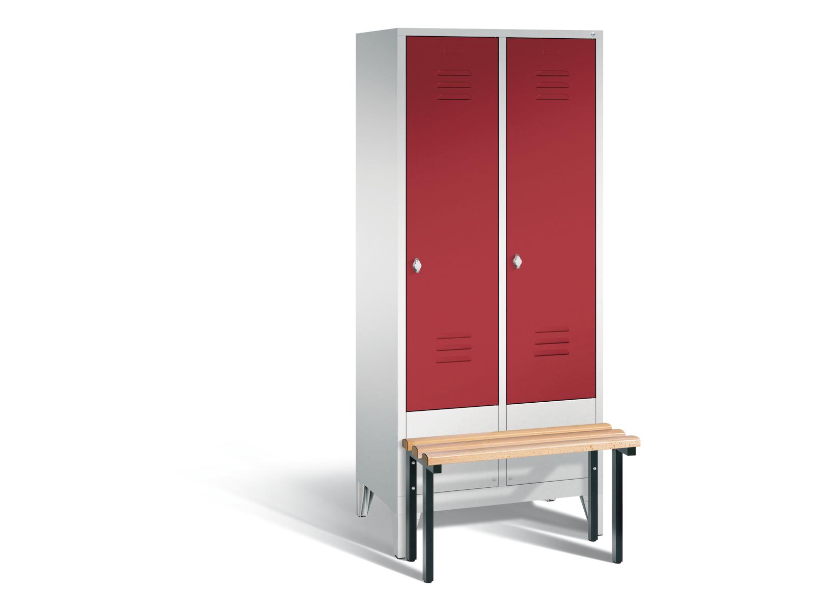 Spind S2000 Classic mit vorgebauter Sitzbank - 2 Abteile 400mm Abteilbreite