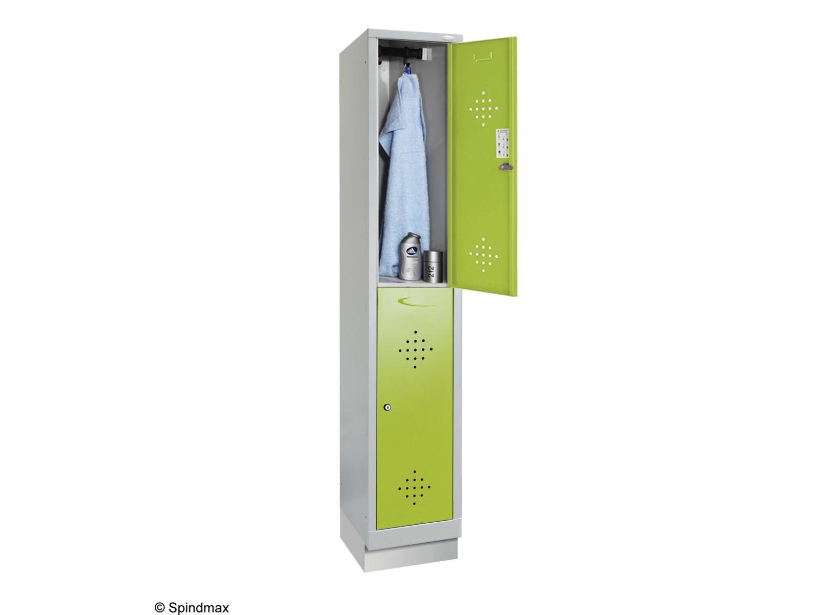 Spind doppelstöckig Grüne Linie mit Sockel - 1 Abteil 400mm Abteilbreite