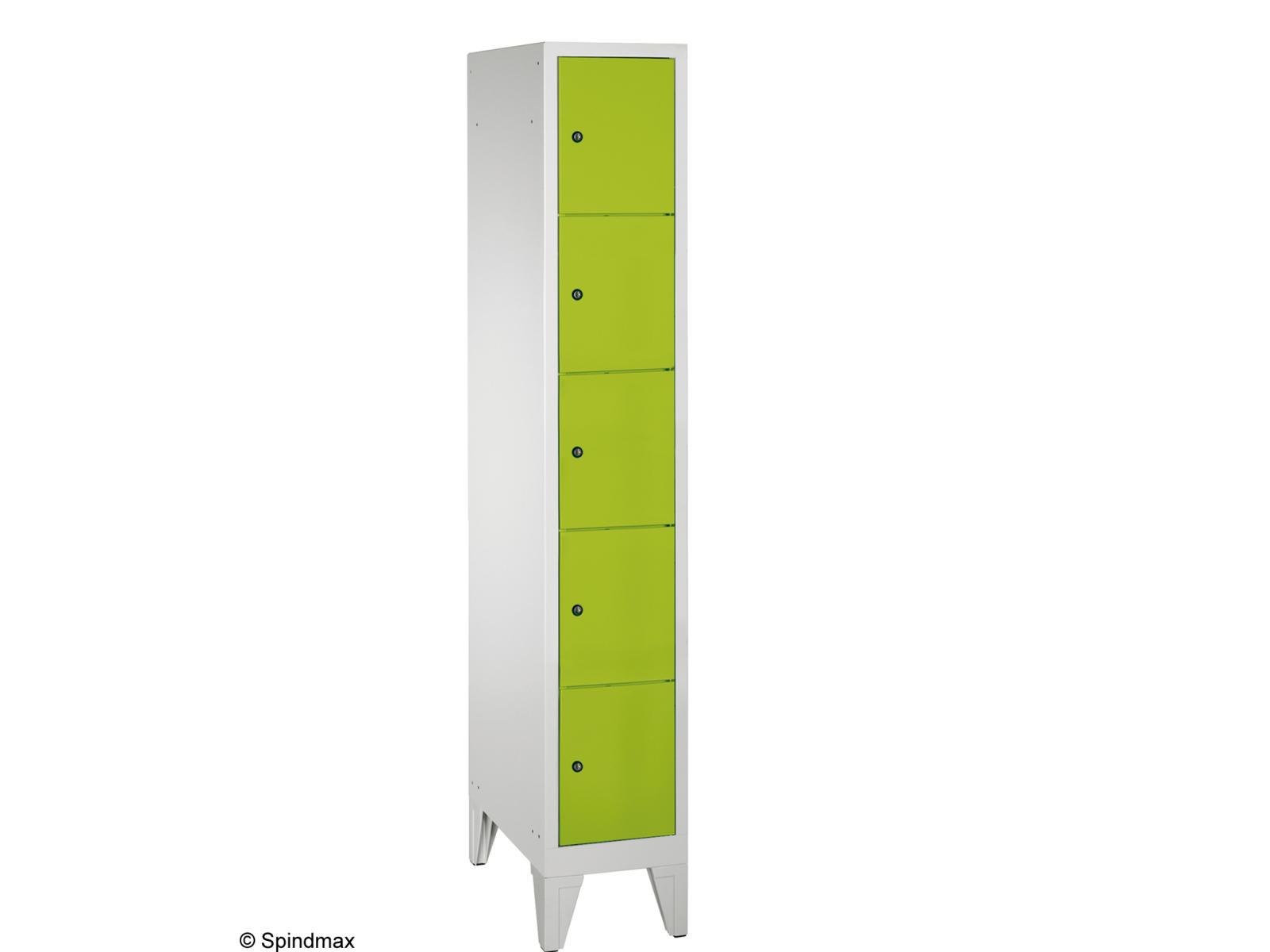 Schließfachschrank Grüne Linie mit Füßen - fünf Fächer übereinander - 1 Abteil 400mm Abteilbreite