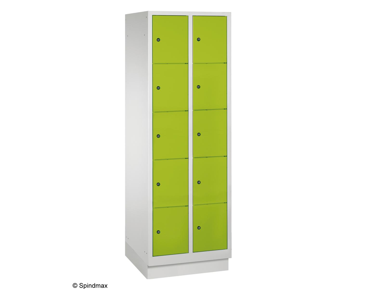 Schließfachschrank Grüne Linie mit Sockel - fünf Fächer übereinander - 2 Abteile 300mm Abteilbreite