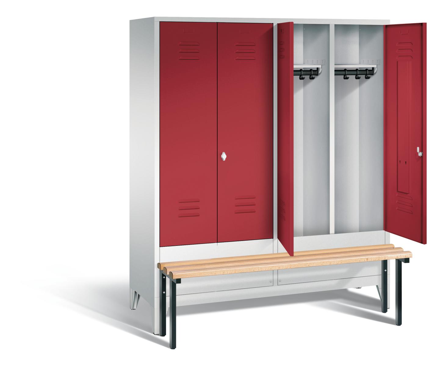 Spind nach Arbeitsstättenrichtlinien S2000 Classic mit vorgebauter Sitzbank- für 2 Person 4x400mm Abteilbreite