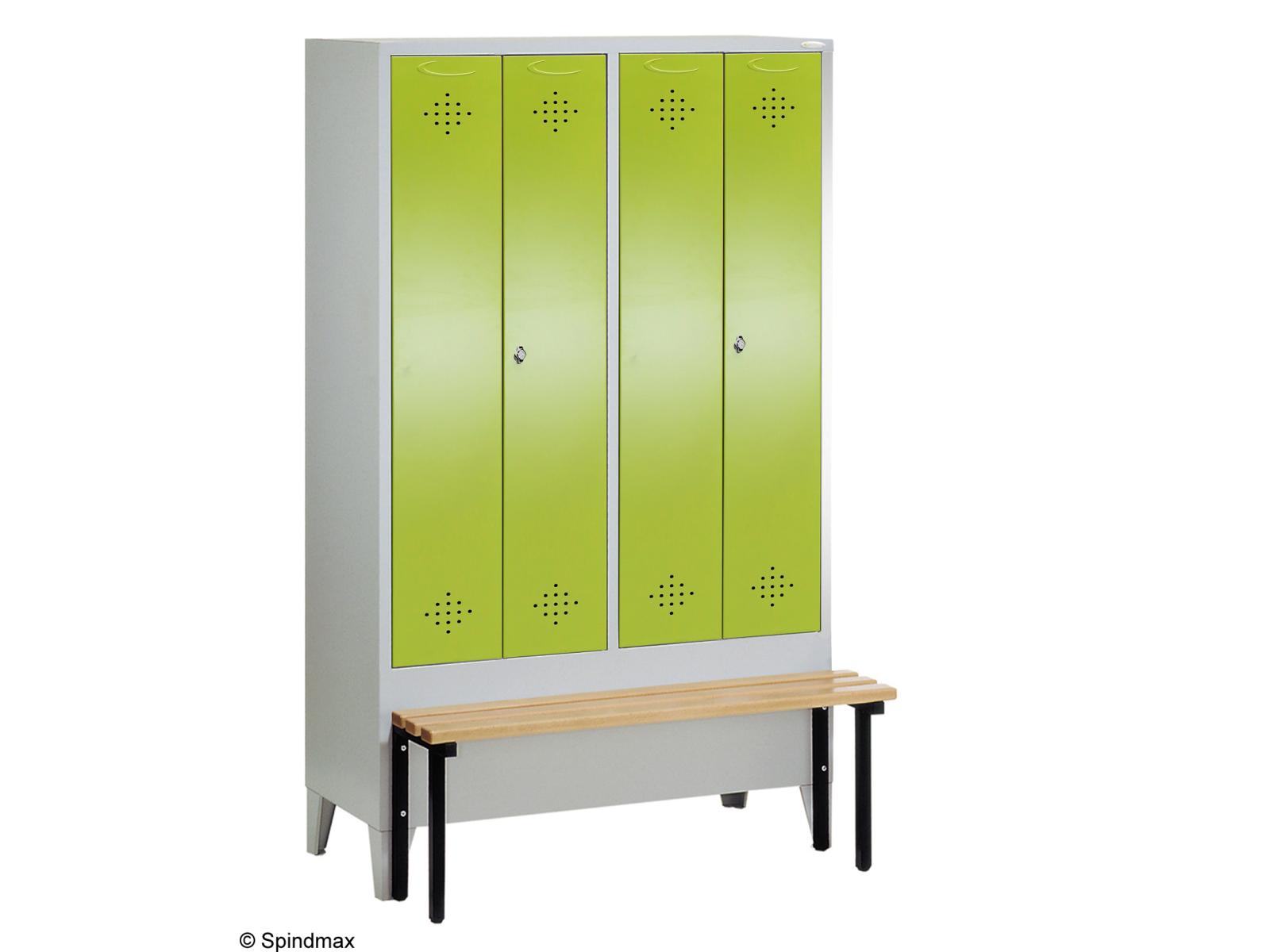 Spind nach Arbeitsstättenrichtlinien Grüne Linie mit vorgebauter Sitzbank- Sür 2 Person 4x400mm Abteilbreite