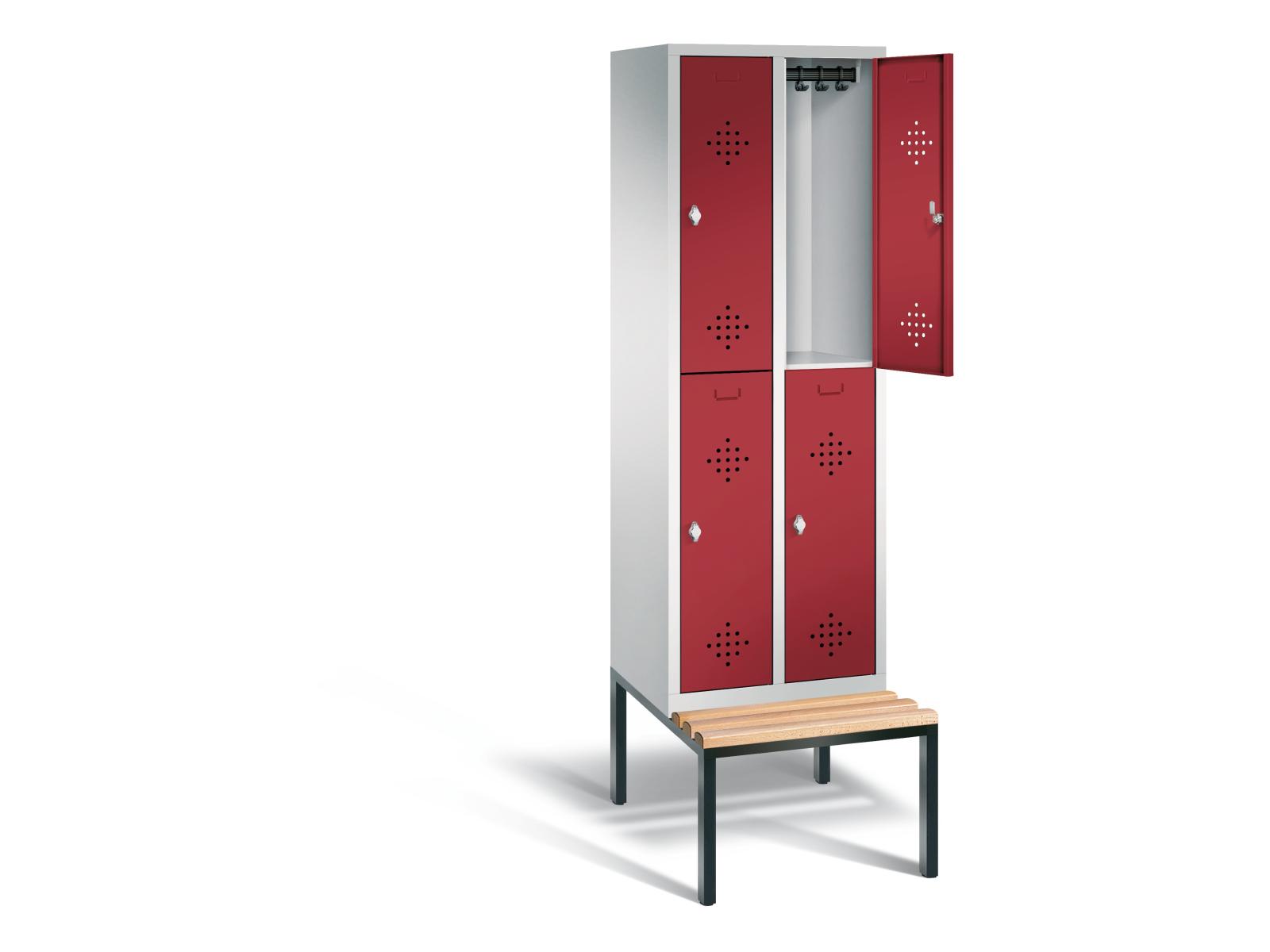 Spind doppelstöckig S2000 Classic mit Sitzbankuntergestell - 2 Abteile 300mm Abteilbreite