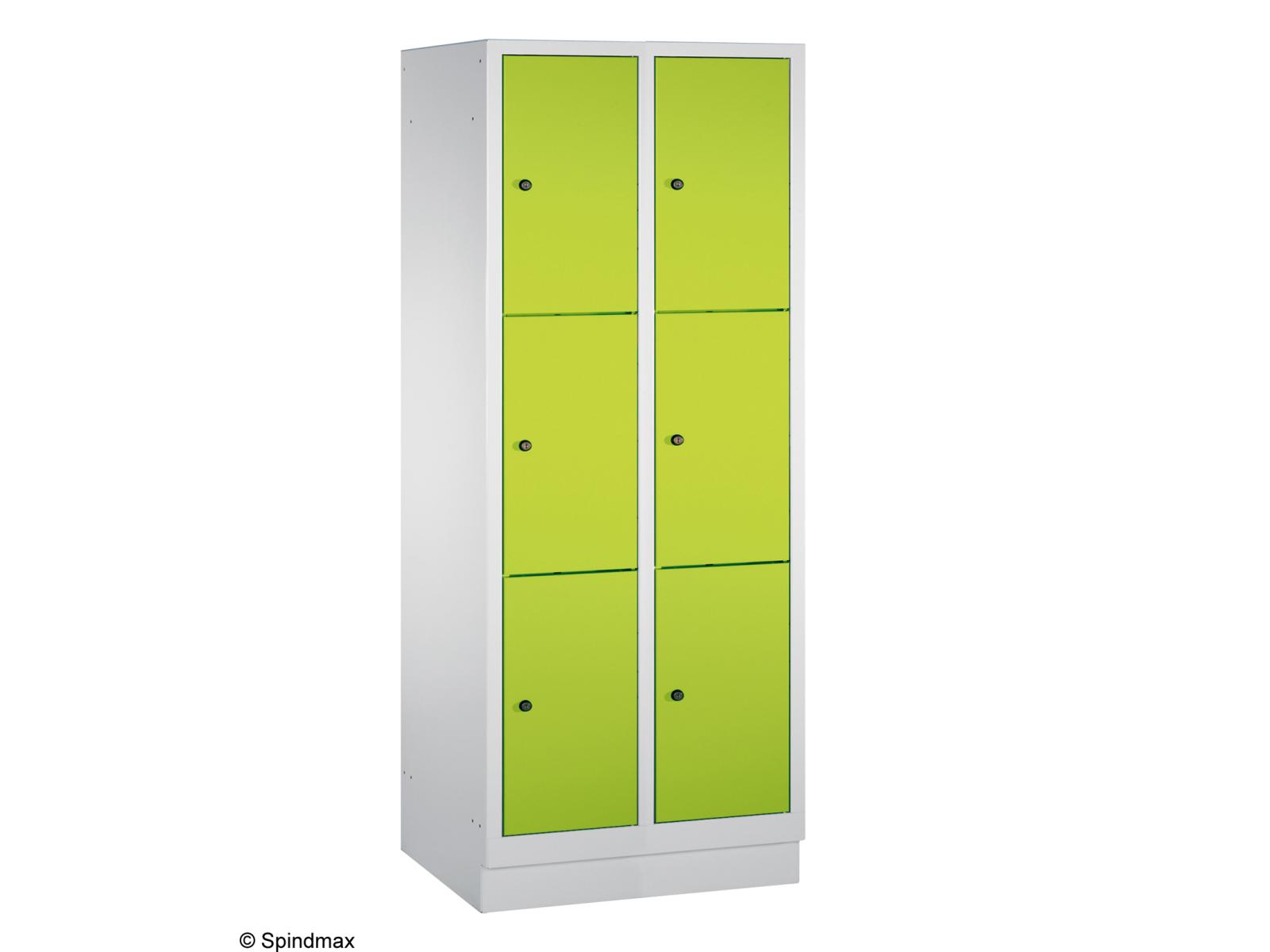 Schließfachschrank Grüne Linie mit Sockel - drei Fächer übereinander - 2 Abteile 400mm Abteilbreite