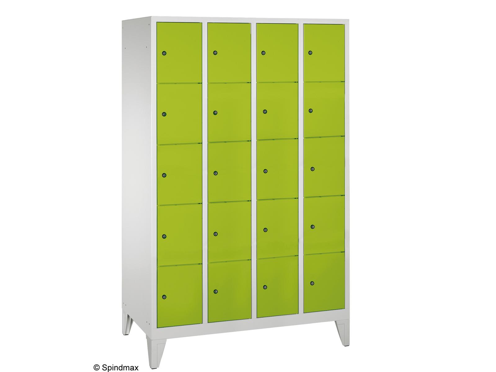 Schließfachschrank Grüne Linie mit Füßen - fünf Fächer übereinander - 4 Abteile 300mm Abteilbreite