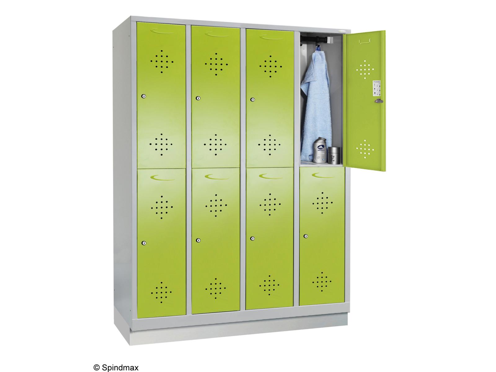 Spind doppelstöckig Grüne Linie mit Sockel - 4 Abteile 300mm Abteilbreite