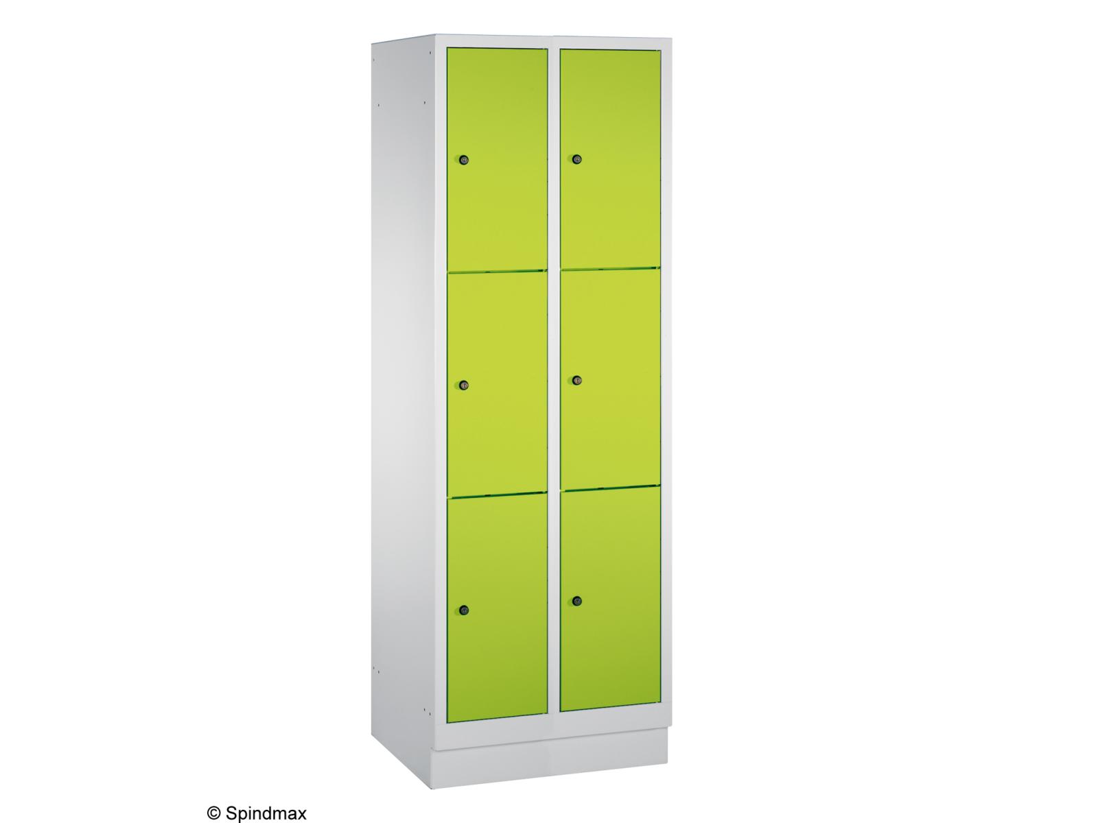 Schließfachschrank Grüne Linie mit Sockel - drei Fächer übereinander - 2 Abteile 300mm Abteilbreite